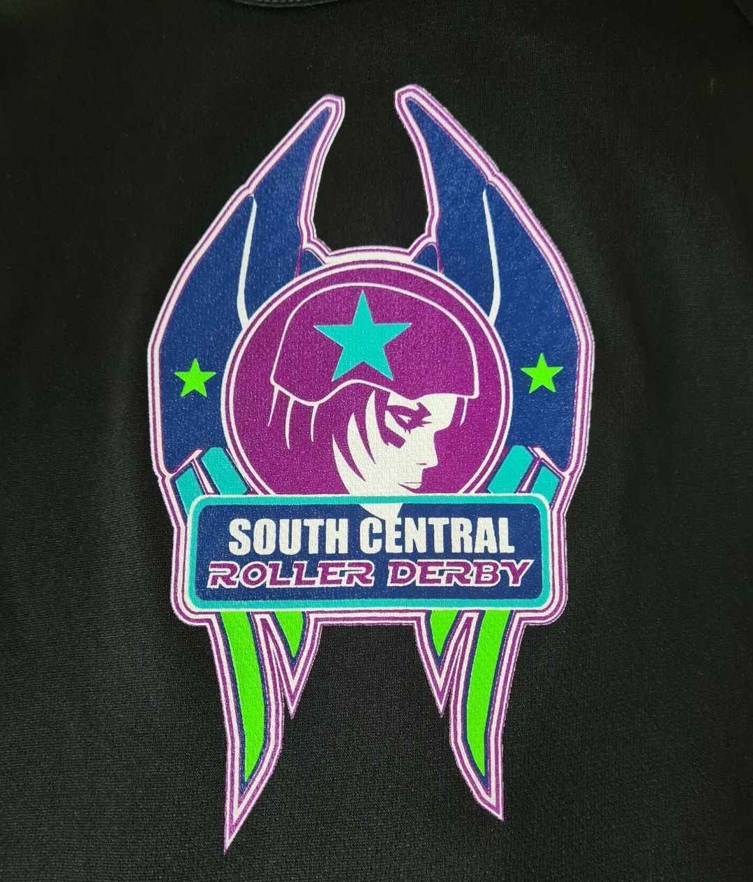 Roller Derby Logo Screen Printed On A Black Shirt  — CKM Screen Printing in West Gosford, NSW