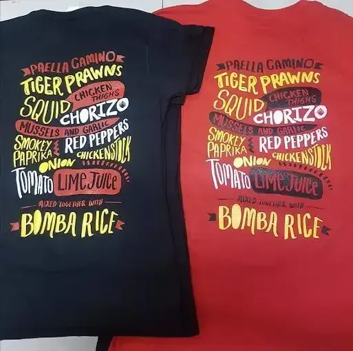 A Black and Red T-Shirt that Says Bomba Rice — CKM Screen Printing in West Gosford, NSW