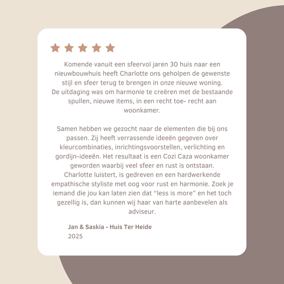 Klantreview van een interieurontwerp.