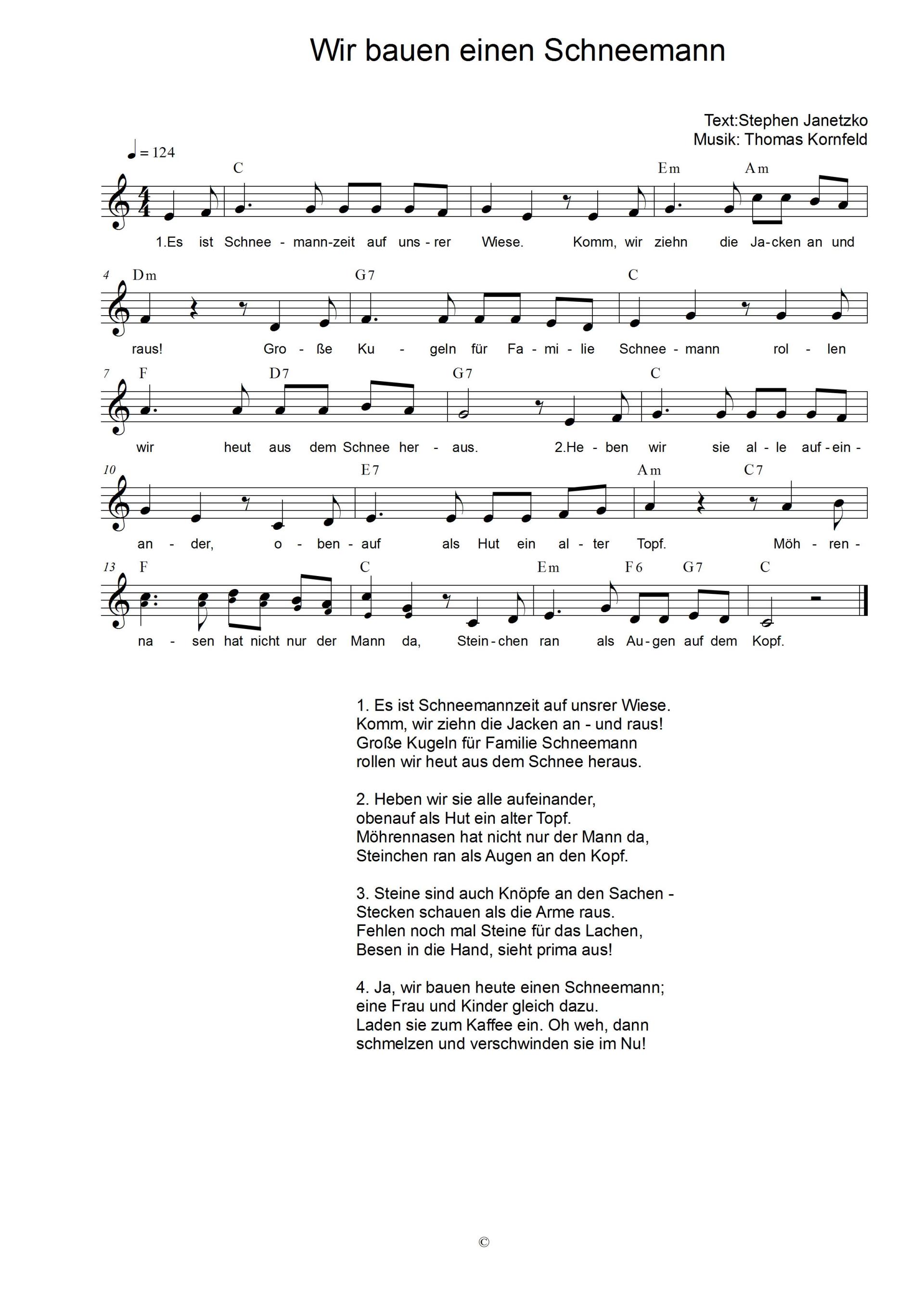 Willst Du Einen Schneemann Bauen Noten Klavier Jahreszeiten Chorlieder | Chorlieder | Wir singen im Chor