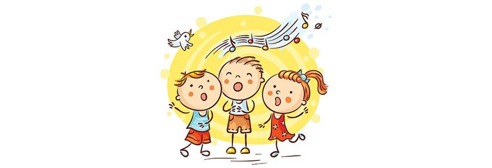 Zeichnung von drei singenden Kindern