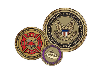 Three coins from the department of the army and the fire department