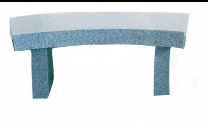 A gray and white stone bench on a white background