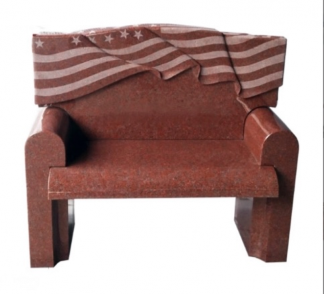 A curved stone bench on a white background