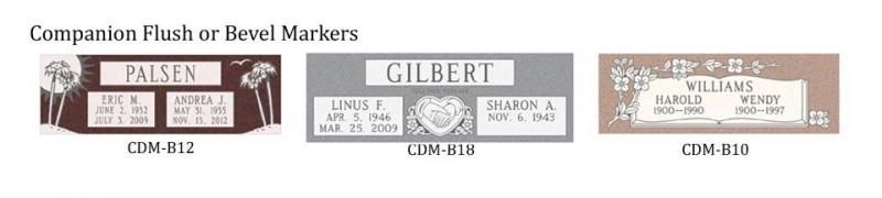 Three different types of grave markers are shown on a white background.