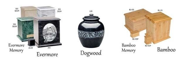 Three different types of urns are shown on a white background