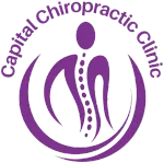 Purple &ldquo;Capital Chiropractic Clinic&rdquo; logo with stylized spine and human figure