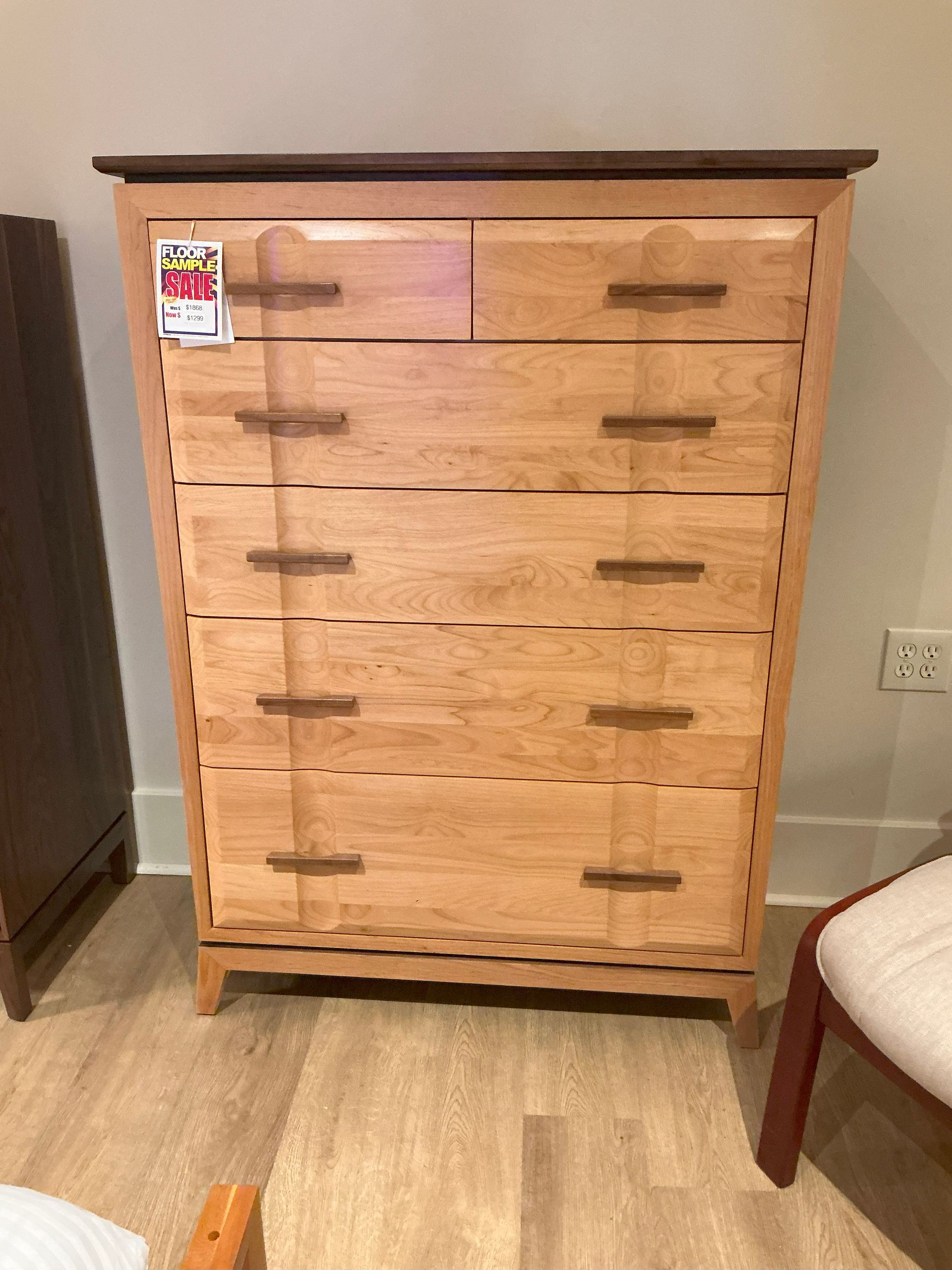 6 drawer high chest natural alder and walnut