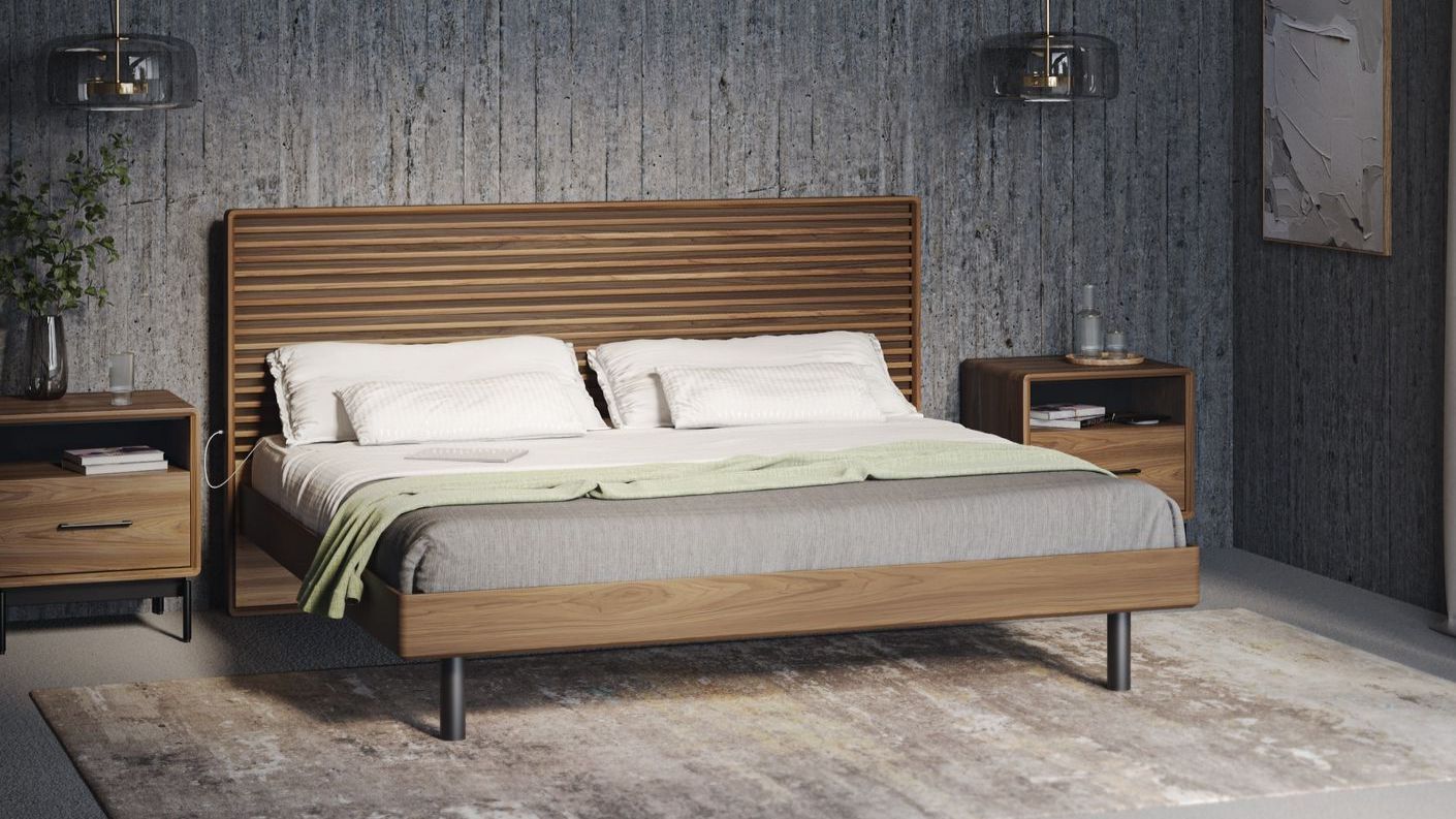Cross-LINQ 9127 Modern Queen and 9129 king Bed With Charging Stations | BDI Furniture