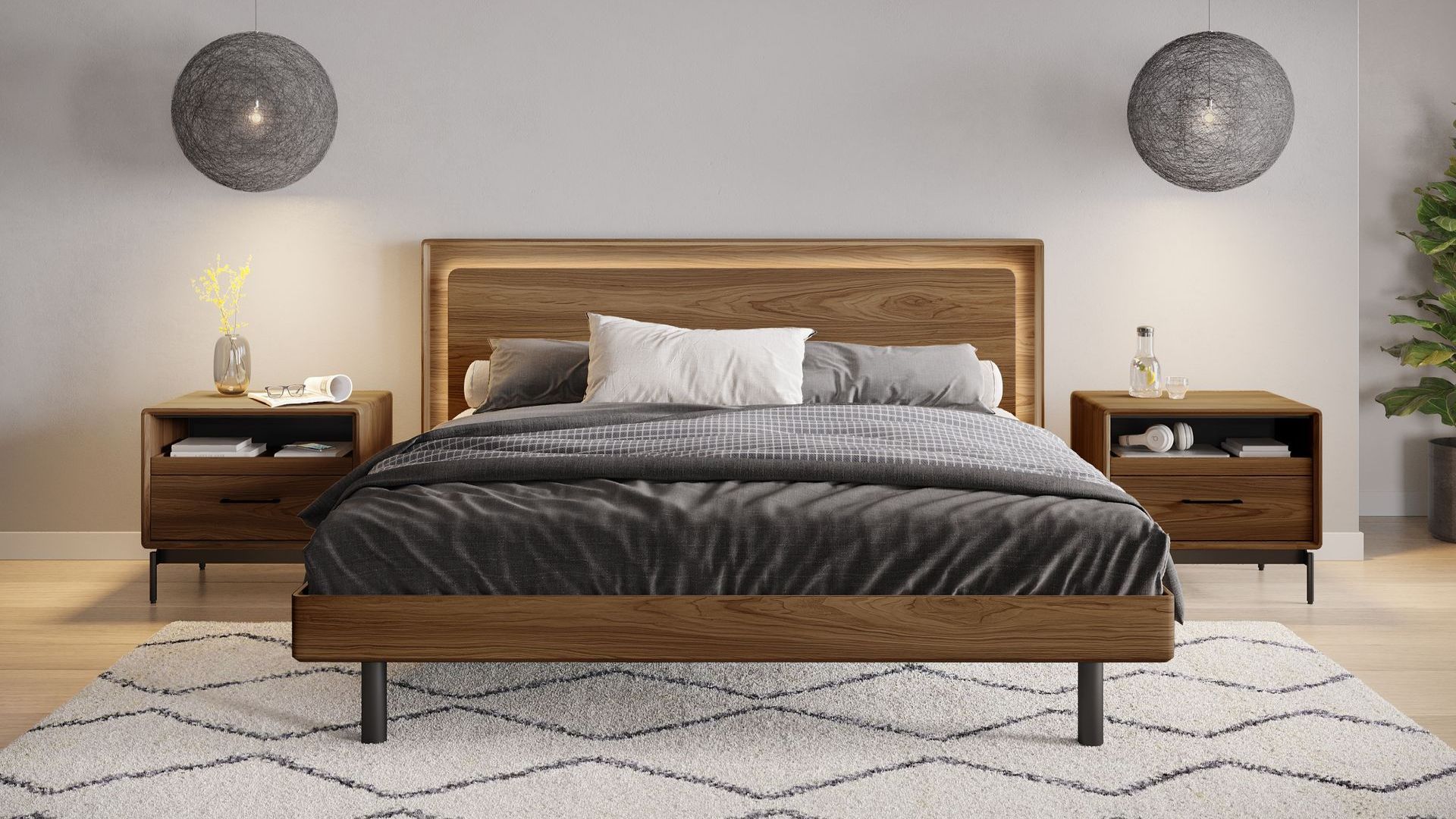 Up-LINQ 9119 Modern King and 9117 Queen Bed With Charging Stations | BDI Furniture