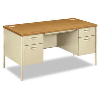 A desk with drawers and a wooden top