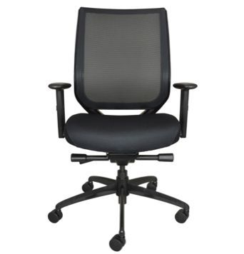 A black office chair with a mesh back and arm rests