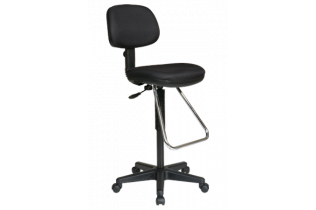 A black stool with wheels on a white background