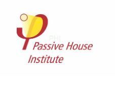 The logo for the passive house institute is red and yellow.