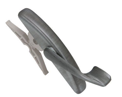 Gray window handle with attached white locking mechanism.