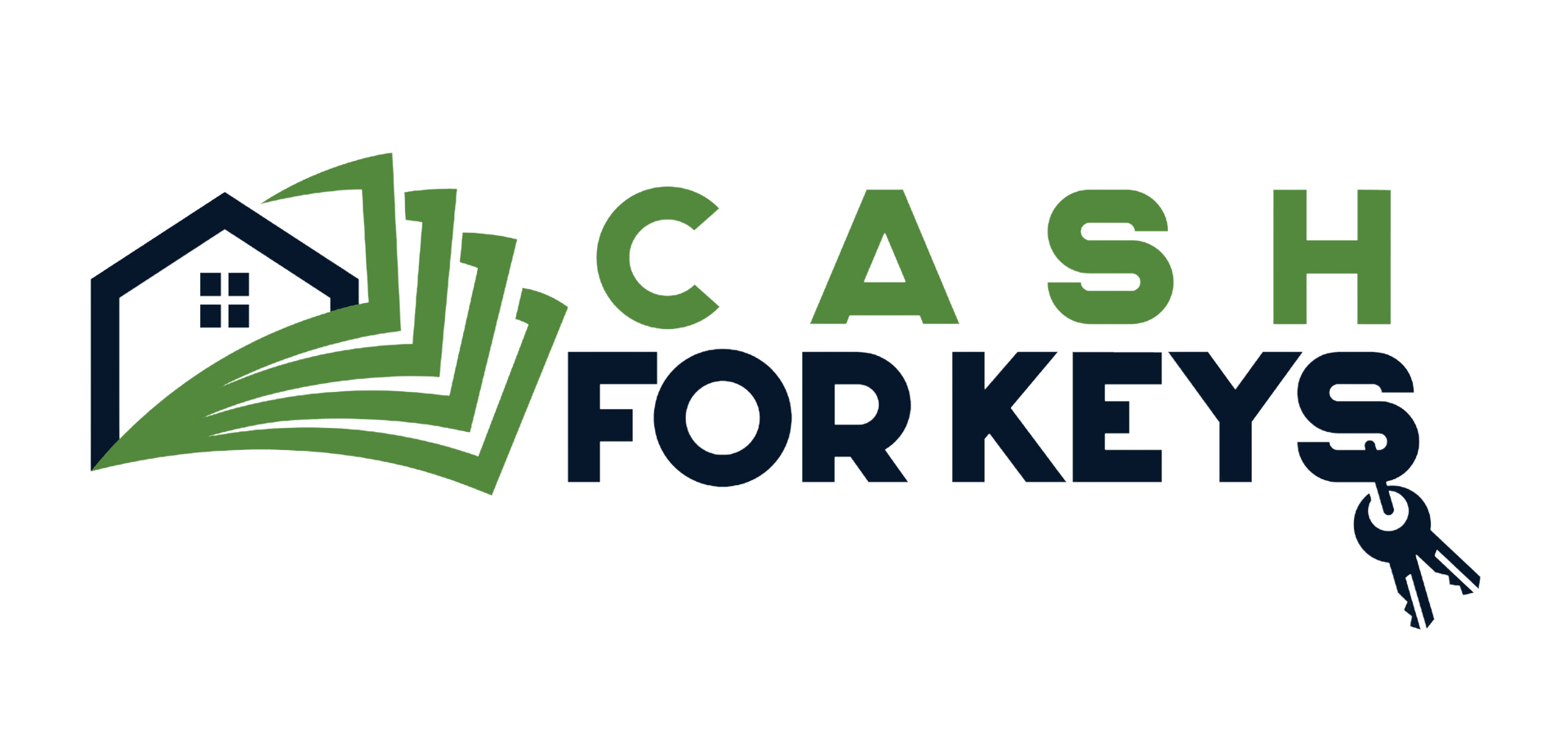 A logo for a company called cash for keys with a house and keys.