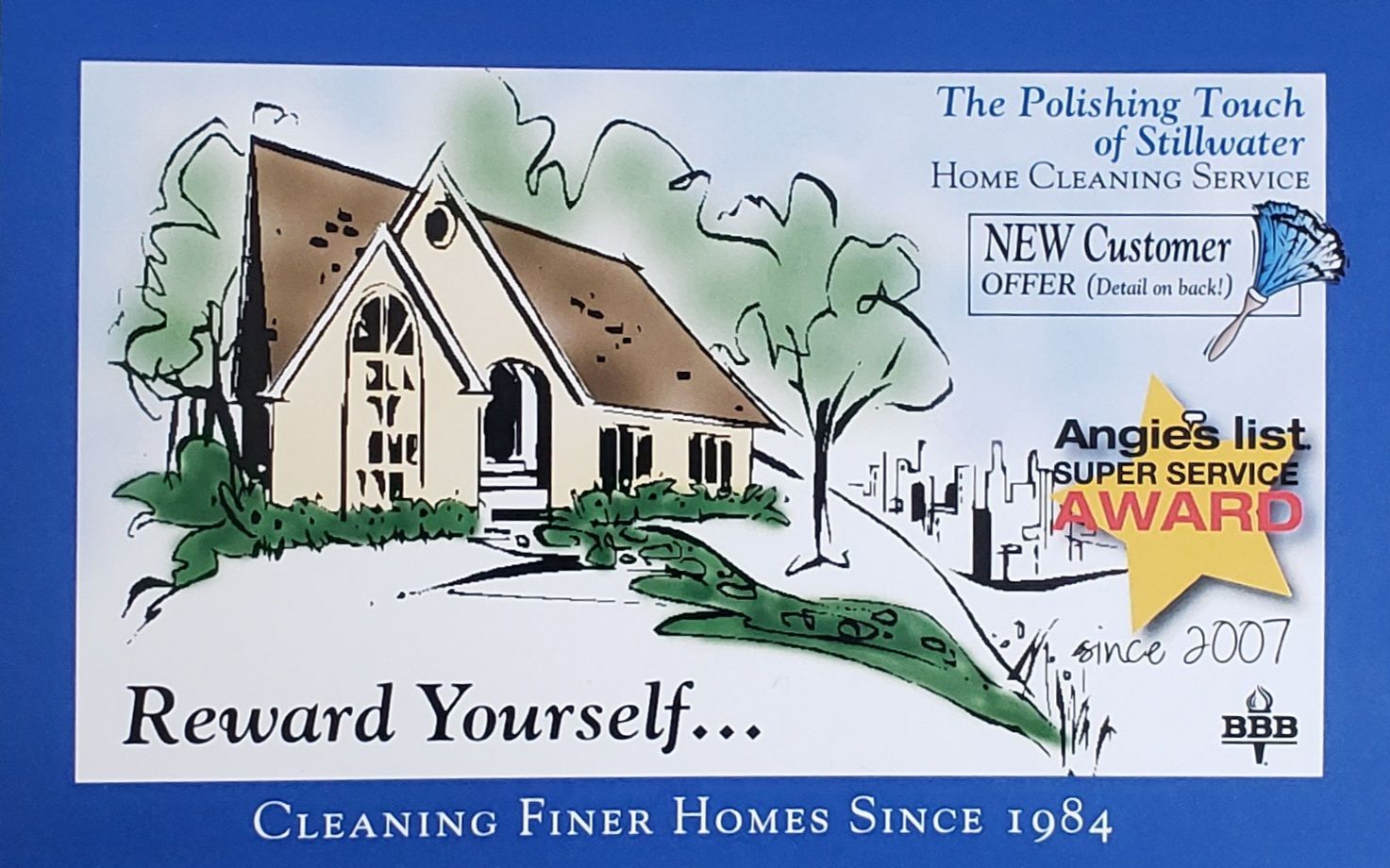 Cleaning service advertisement with a house illustration and Angie's List award logo.