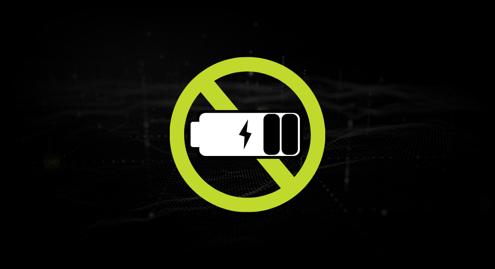 Battery charging prohibited icon with a crossed-out battery in a green circle