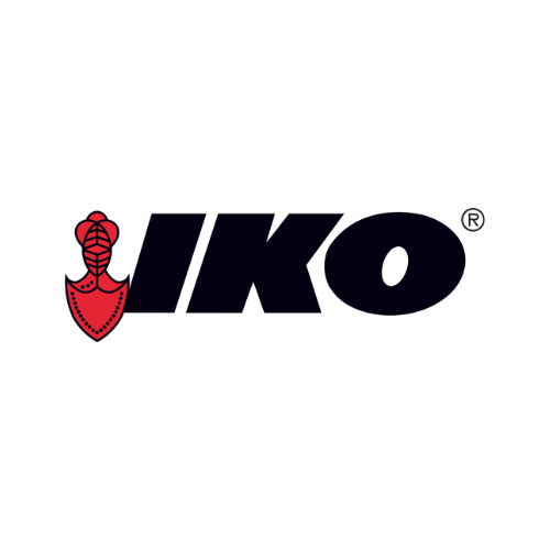 IKO logo with a red and white crest and black letters.