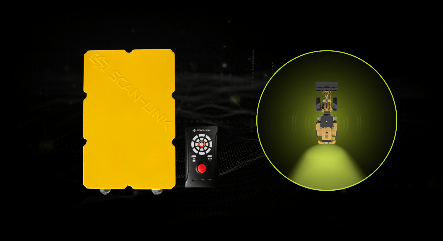 Yellow equipment box with control panel on a dark background.