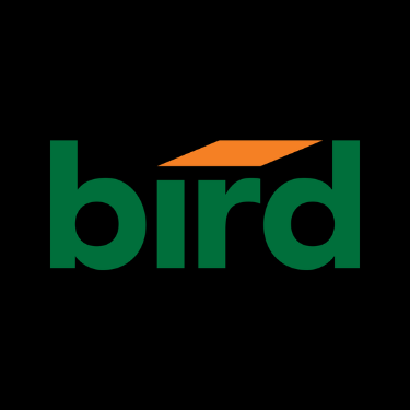 Bird logo in green with an orange accent on a black background