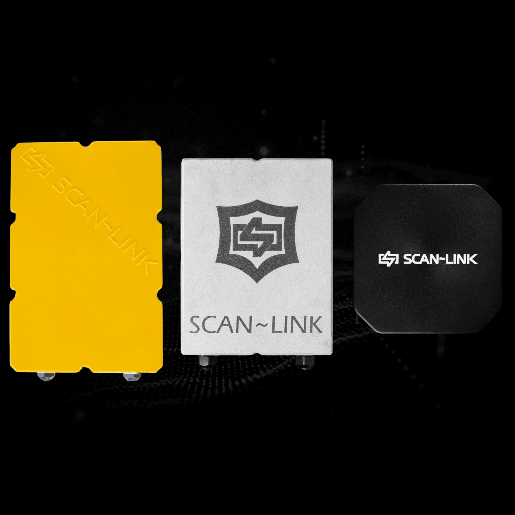 Orange safety vest, white hard hat, and device against a black background.