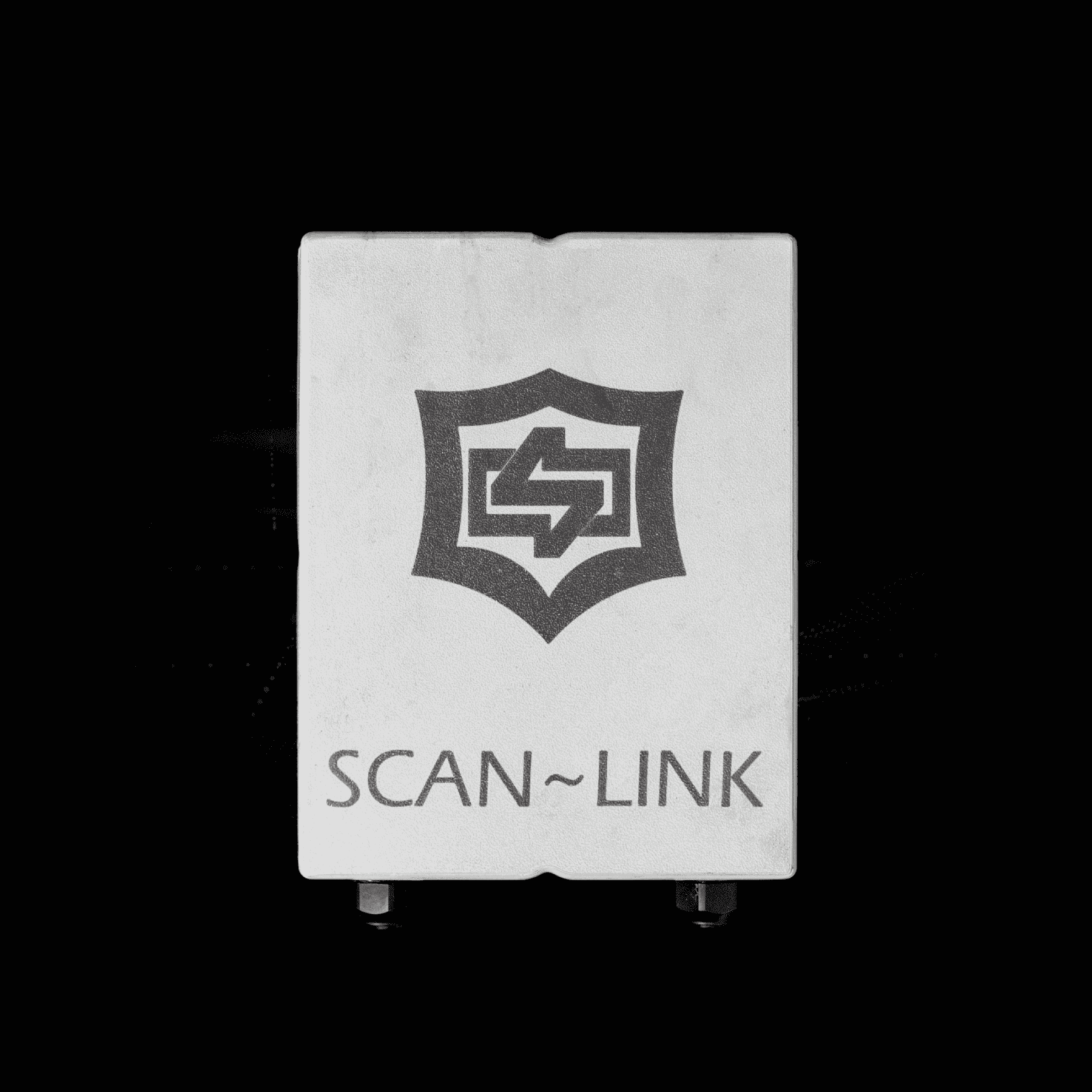 Black Scan-Link device with a red button, circular lights, and WiFi symbol on a black background.