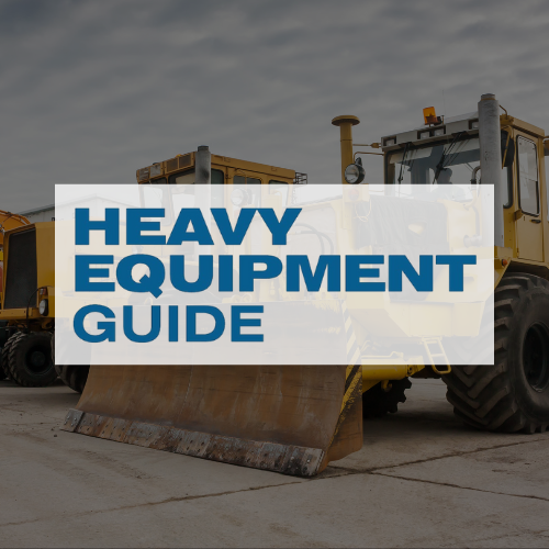 Heavy equipment guide graphic over a yellow bulldozer.