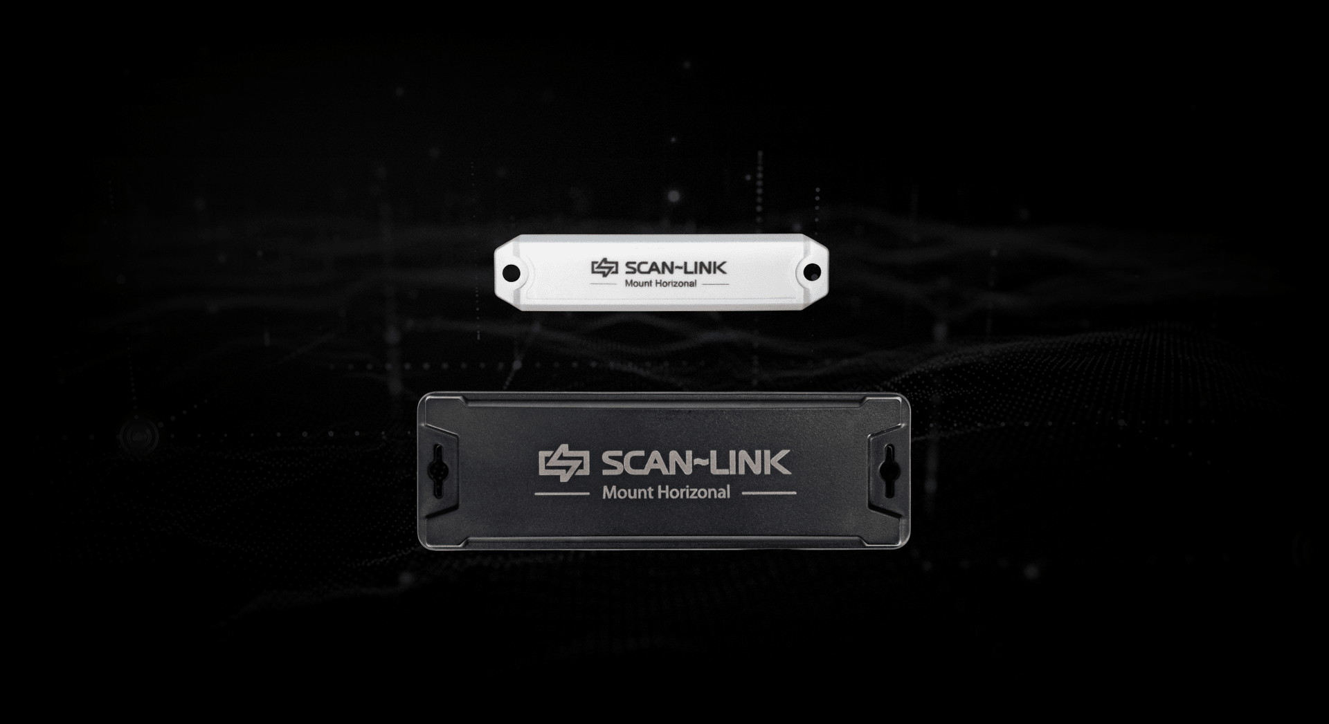Two Scan-Link devices, one white and one black, against a dark background, showcasing industrial technology.