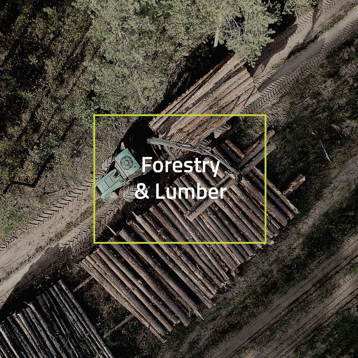 An aerial view of a forestry and lumber area