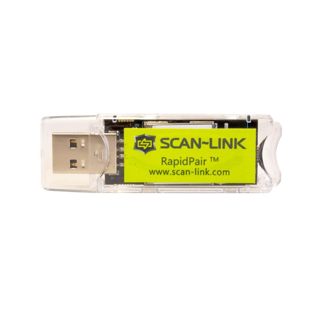 A usb flash drive with a yellow label that says scan-link rapidpair