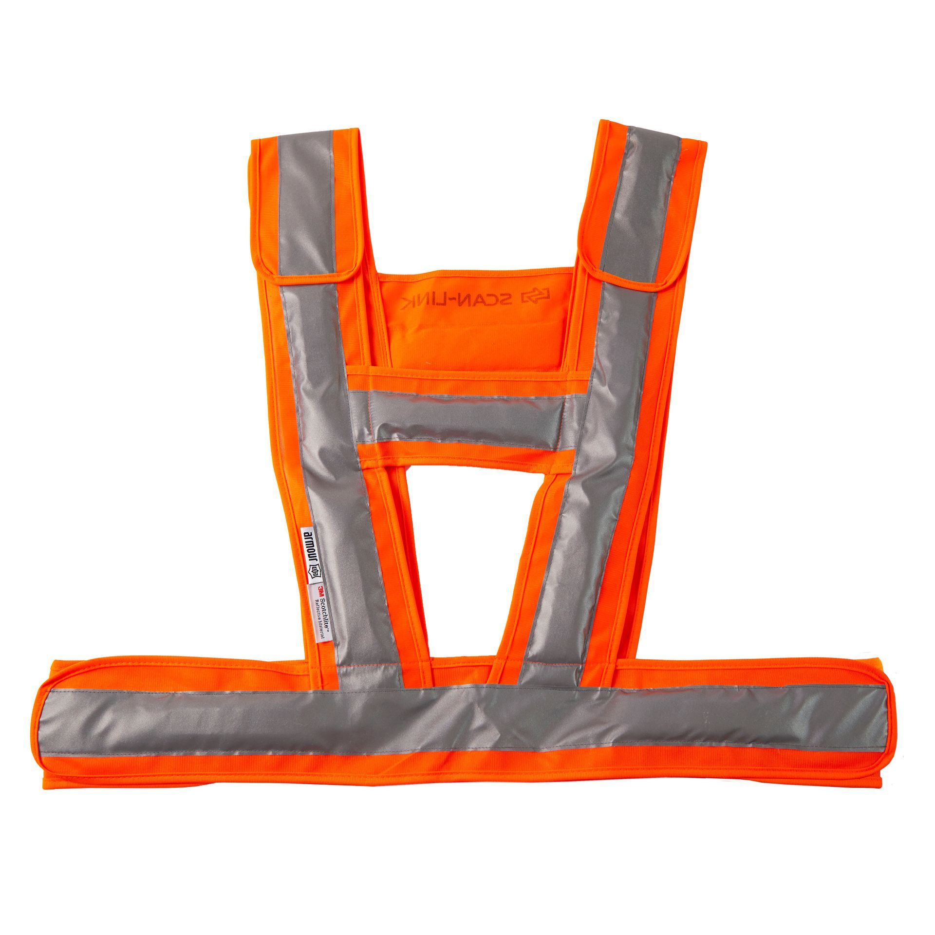 An orange and gray safety vest with the letter a on it