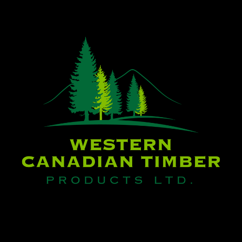 Western Canadian Timber Products Ltd. logo with green pine trees on a black background