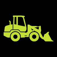 Bright yellow front-end loader silhouette on a black background