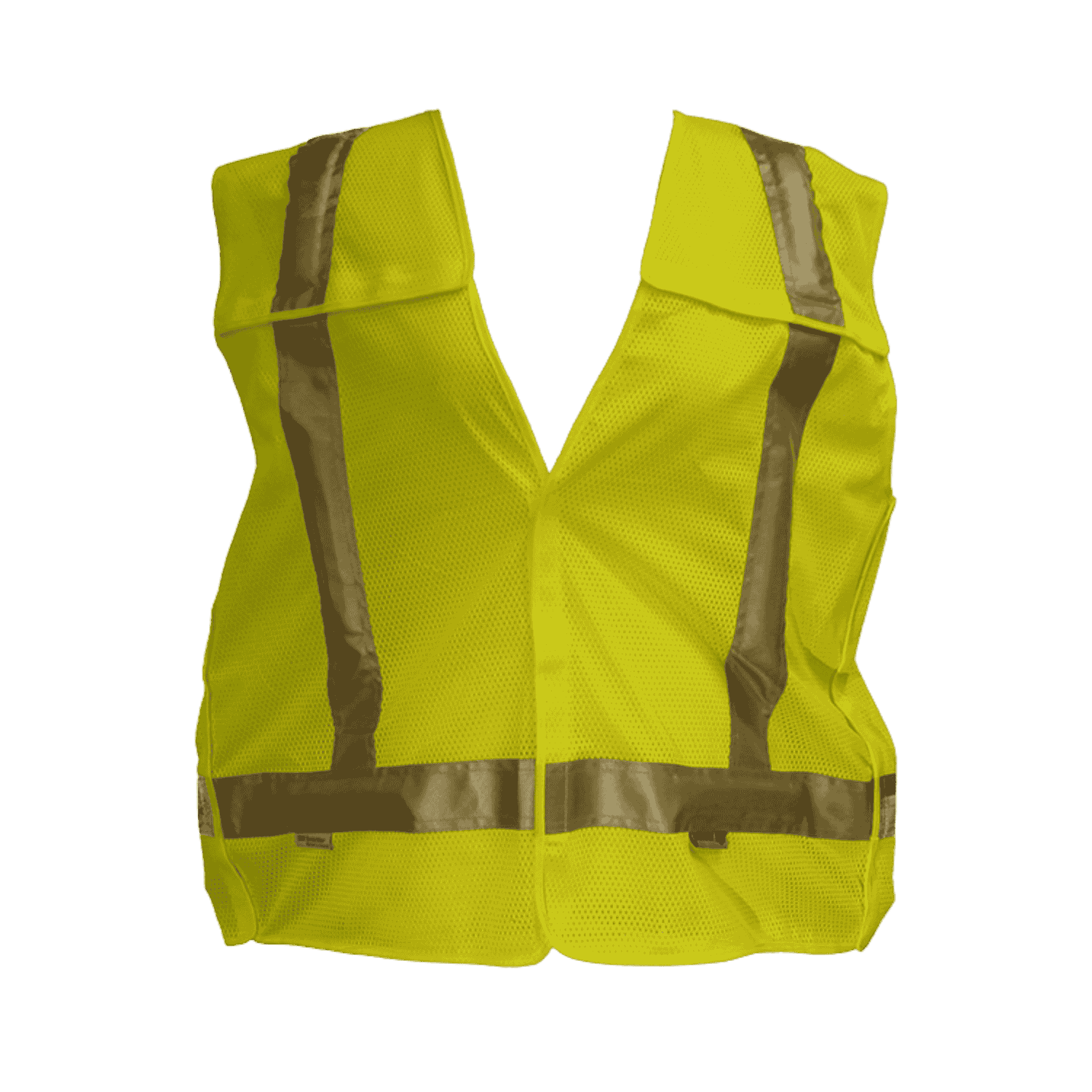 High-visibility yellow safety vest with reflective silver stripes.