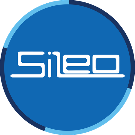 A blue circle with the word sileo on it