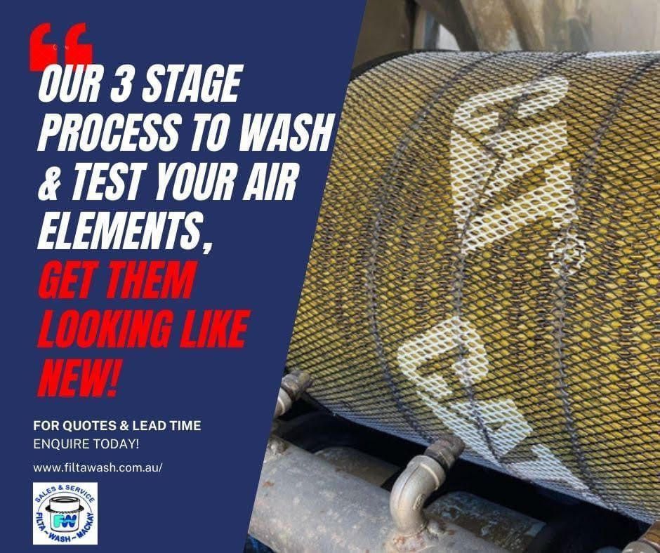 Three Cat Air Filters Are Stacked On Top Of Each Other On A Table — Filta-Wash Mackay In North Mackay, QLD