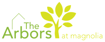A logo for the arbors at magnolia with a house and a tree