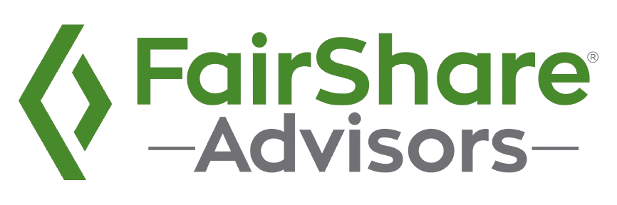 The fairshare advisors logo is green and white with a green arrow.