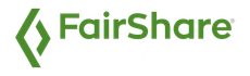 The fairshare logo is green and white with a green arrow.