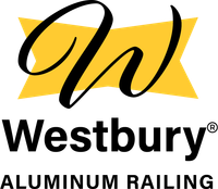 The Westbury Aluminum Railing logo features a black cursive 