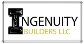 Logo for "Ingenuity Builders LLC," featuring a black stylized "I" enclosing the word "BUILD" next to text in a frame.