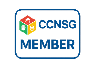 A logo with a multi-colored cube of safety icons next to the text 