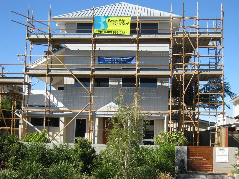 A Building Under Construction With Scaffolding Around It — Byron Bay Scaffold in Kinvara, NSW