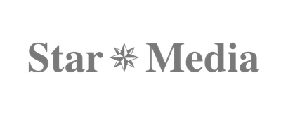 a black and white logo for star media