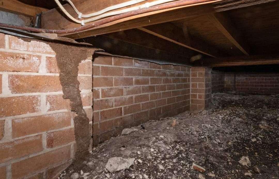 Brick Foundation Under a House With Exposed Beams and Dirt Floor — Optimum Pest Services In Edge Hill, QLD
