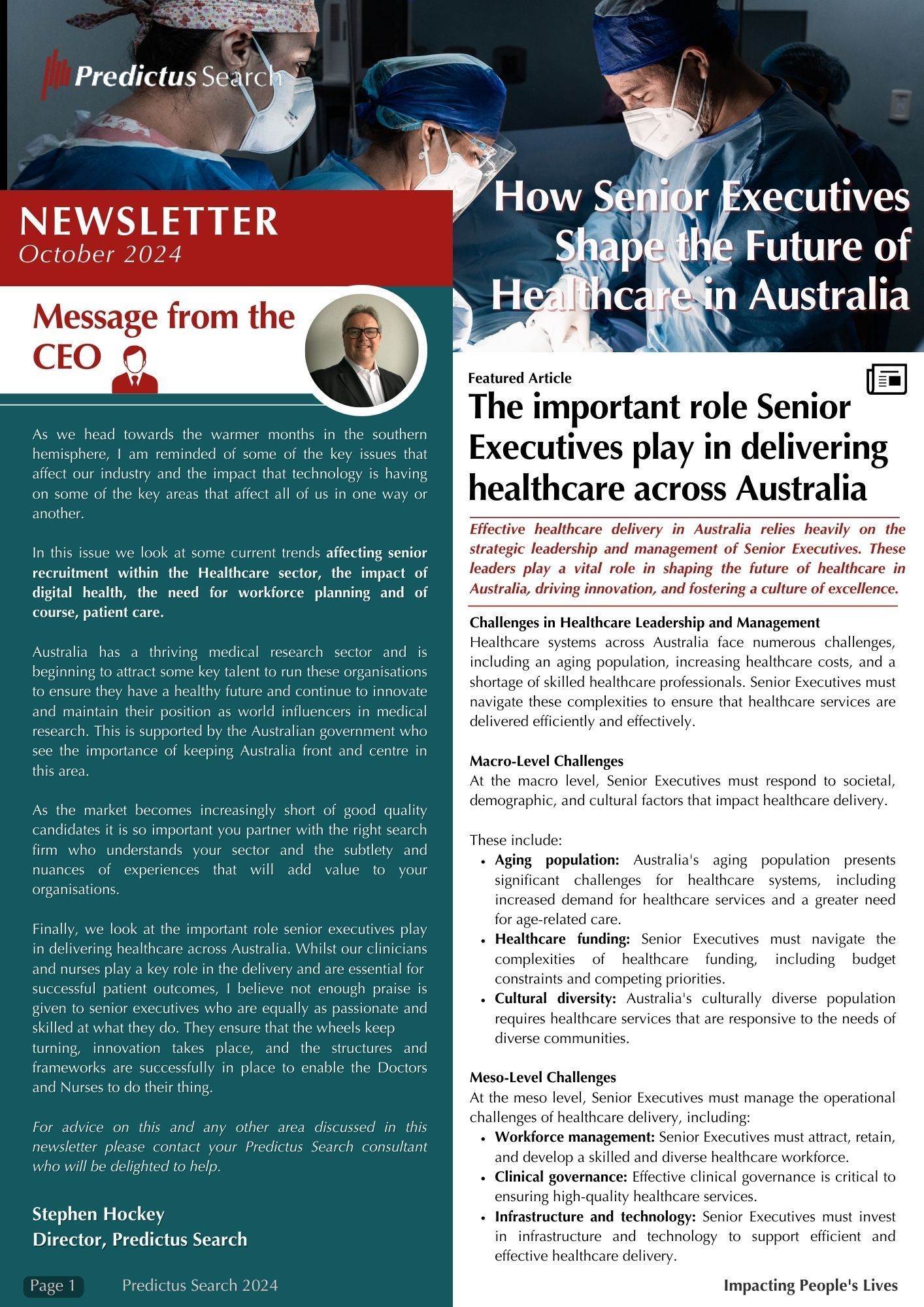 A newsletter about how senior executives shape the future of healthcare in australia