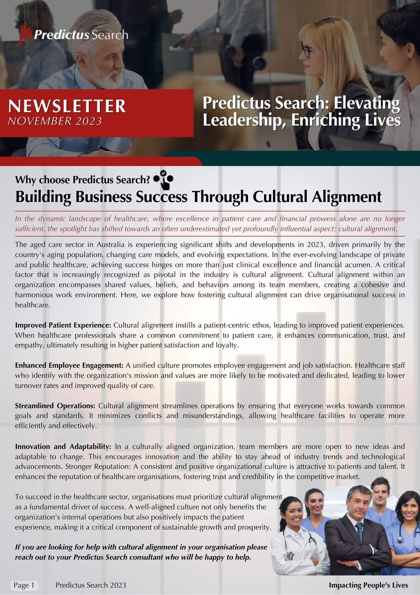 It is a newsletter about building business success through cultural alignment.