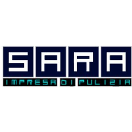 SARA Impresa di Pulizia logo in white and teal on dark blue squares