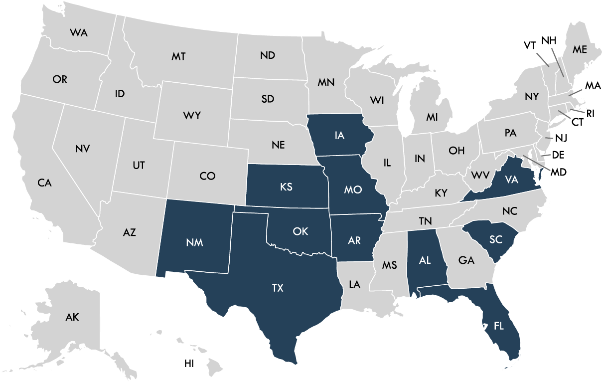 A map of the united states with california highlighted in blue.